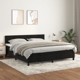 Cama box spring con colchón terciopelo negro 160x200 cm en Camas y somieres | Comprar online en Foro24