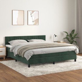 Cama box spring con colchón terciopelo verde oscuro 160x200 cm Cama box spring con colchón terciopelo verde oscuro 160x200 cm