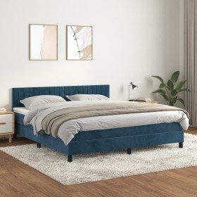 Cama box spring con colchón terciopelo azul oscuro 160x200 cm Cama box spring con colchón terciopelo azul oscuro 160x200 cm