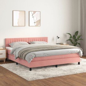 Cama box spring con colchón terciopelo rosa 160x200 cm en Camas y somieres | Comprar online en Foro24