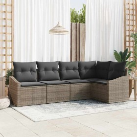 Conjunto de sofá de jardín 5 pcs Gris Poliratán Conjunto de sofá de jardín 5 pcs Gris Poliratán