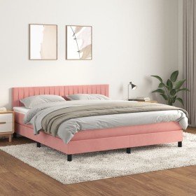 Cama box spring con colchón terciopelo rosa 180x200 cm Cama box spring con colchón terciopelo rosa 180x200 cm