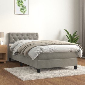 Cama box spring con colchón terciopelo gris claro 80x200 cm Cama box spring con colchón terciopelo gris claro 80x200 cm