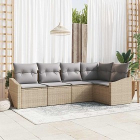 Conjunto de sofá de jardín 5 pcs Beige Poliratán