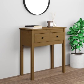 Mesa consola de madera maciza de pino marrón miel 70x35x75 cm