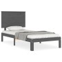 Estructura de cama con cabecero madera maciza gris 90x200 cm