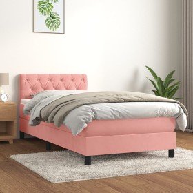 Cama box spring con colchón terciopelo rosa 80x200 cm Cama box spring con colchón terciopelo rosa 80x200 cm
