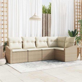 Conjunto de sofá de jardín 5 pcs Beige Poliratán
