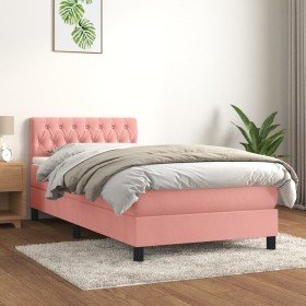 Cama box spring con colchón terciopelo rosa 100x200 cm Cama box spring con colchón terciopelo rosa 100x200 cm