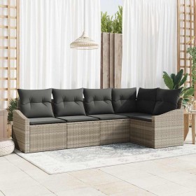 Conjunto de sofá de jardín 5 pcs Gris claro Poliratán