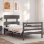 Estructura de cama con cabecero madera maciza gris 90x200 cm