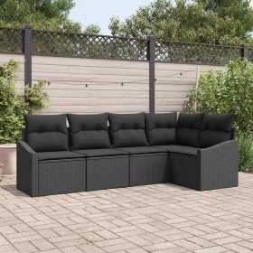 Conjunto de sofá de jardín 5 pcs Negro Poliratán
