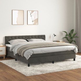 Cama box spring con colchón terciopelo gris oscuro 160x200 cm Cama box spring con colchón terciopelo gris oscuro 160x200 cm