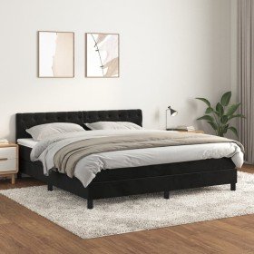 Cama box spring con colchón terciopelo negro 160x200 cm Cama box spring con colchón terciopelo negro 160x200 cm