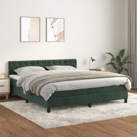 Cama box spring con colchón terciopelo verde oscuro 160x200 cm Cama box spring con colchón terciopelo verde oscuro 160x200 cm