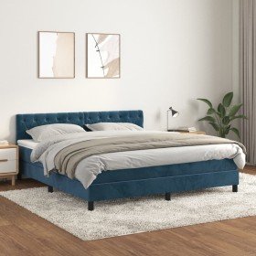 Cama box spring con colchón terciopelo azul oscuro 160x200 cm Cama box spring con colchón terciopelo azul oscuro 160x200 cm