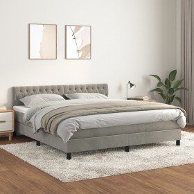 Cama box spring con colchón terciopelo gris claro 180x200 cm Cama box spring con colchón terciopelo gris claro 180x200 cm