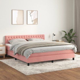 Cama box spring con colchón terciopelo rosa 180x200 cm Cama box spring con colchón terciopelo rosa 180x200 cm