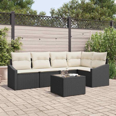 Conjunto de sofá de jardín 6 pcs Negro Poliratán