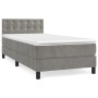 Cama box spring con colchón terciopelo gris claro 80x200 cm