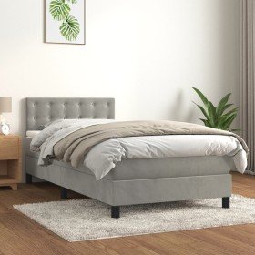 Cama box spring con colchón terciopelo gris claro 90x190 cm Cama box spring con colchón terciopelo gris claro 90x190 cm