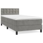 Cama box spring con colchón terciopelo gris claro 90x190 cm