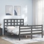 Estructura de cama con cabecero madera maciza gris 140x190 cm