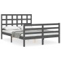 Estructura de cama con cabecero madera maciza gris 140x190 cm