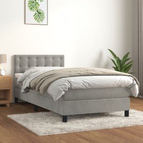 Cama box spring con colchón terciopelo gris claro 90x190 cm Cama box spring con colchón terciopelo gris claro 90x190 cm