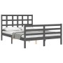 Estructura de cama con cabecero madera maciza gris 140x190 cm