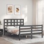 Estructura de cama con cabecero madera maciza gris 140x190 cm