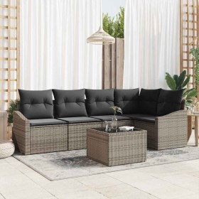 Conjunto de sofá de jardín 6 pcs Gris Poliratán