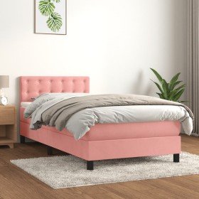 Cama box spring con colchón terciopelo rosa 100x200 cm Cama box spring con colchón terciopelo rosa 100x200 cm