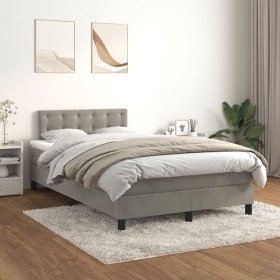 Cama box spring con colchón terciopelo gris claro 120x200 cm Cama box spring con colchón terciopelo gris claro 120x200 cm