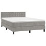 Cama box spring con colchón terciopelo gris claro 140x190 cm