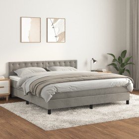 Cama box spring con colchón terciopelo gris claro 160x200 cm Cama box spring con colchón terciopelo gris claro 160x200 cm