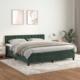 Cama box spring con colchón terciopelo verde oscuro 160x200 cm en Camas y somieres | Comprar online en Foro24