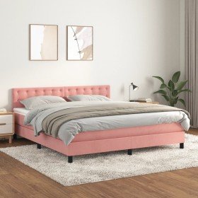 Cama box spring con colchón terciopelo rosa 160x200 cm en Camas y somieres | Comprar online en Foro24