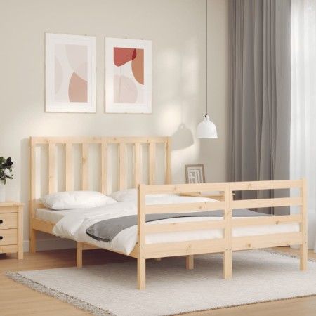 Bed frame with solid wood headboard 140x200 cm by vidaXL, Beds and slatted bases - Ref: Foro24-3193856, Price: 119,31 €, Disc...