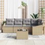 Conjunto de sofá de jardín 6 pcs Beige Poliratán