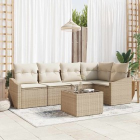 Conjunto de sofá de jardín 6 pcs Beige Poliratán