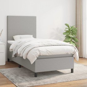 Cama box spring con colchón tela gris claro 90x200 cm Cama box spring con colchón tela gris claro 90x200 cm