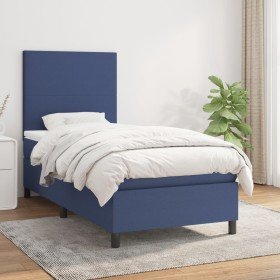 Cama box spring con colchón tela azul 100x200 cm en Camas y somieres | Comprar online en Foro24