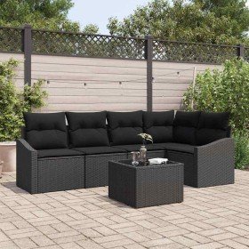 Conjunto de sofá de jardín 6 pcs Negro Poliratán