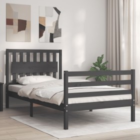 Estructura de cama con cabecero madera maciza gris 100x200 cm