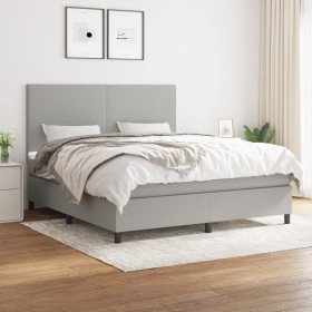 Cama box spring con colchón tela gris claro 160x200 cm en Camas y somieres | Comprar online en Foro24