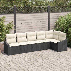 Conjunto de sofá de jardín 6 pcs Negro Poliratán Conjunto de sofá de jardín 6 pcs Negro Poliratán