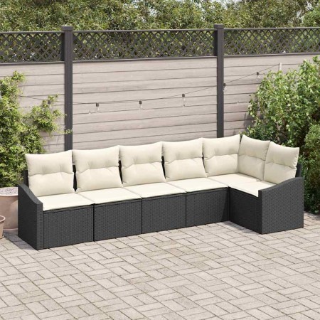 Conjunto de sofá de jardín 6 pcs Negro Poliratán