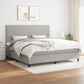 Cama box spring con colchón tela gris claro 200x200 cm Cama box spring con colchón tela gris claro 200x200 cm