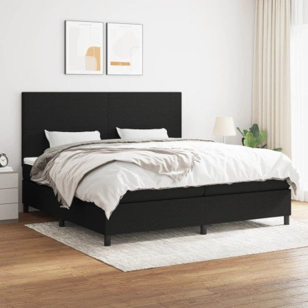 Cama box spring con colchón tela negro 200x200 cm